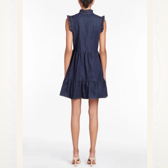 Amanda Uprichard Denim Mini Dress XS | Ruffle Tiered Hem V-Neck Summer Casual - Picture 5 of 5